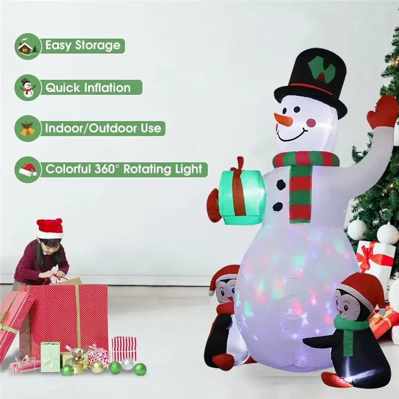 1pc decoração de natal brinquedo inflável presente boneco de neve pinguim embutido luzes led interior ao ar livre festa de ano novo diy decoração do jardim