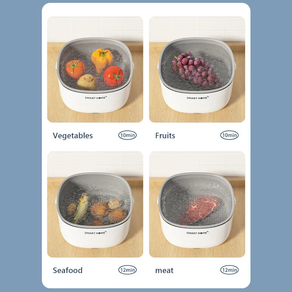 Máquina de lavar ultra-sônica vegetal, Limpeza De Sujeira De Frutas, Lavadora De Alimentos Domésticos, Lavadora De Resíduos De Pesticidas, Cesta De Purificador De Frutas