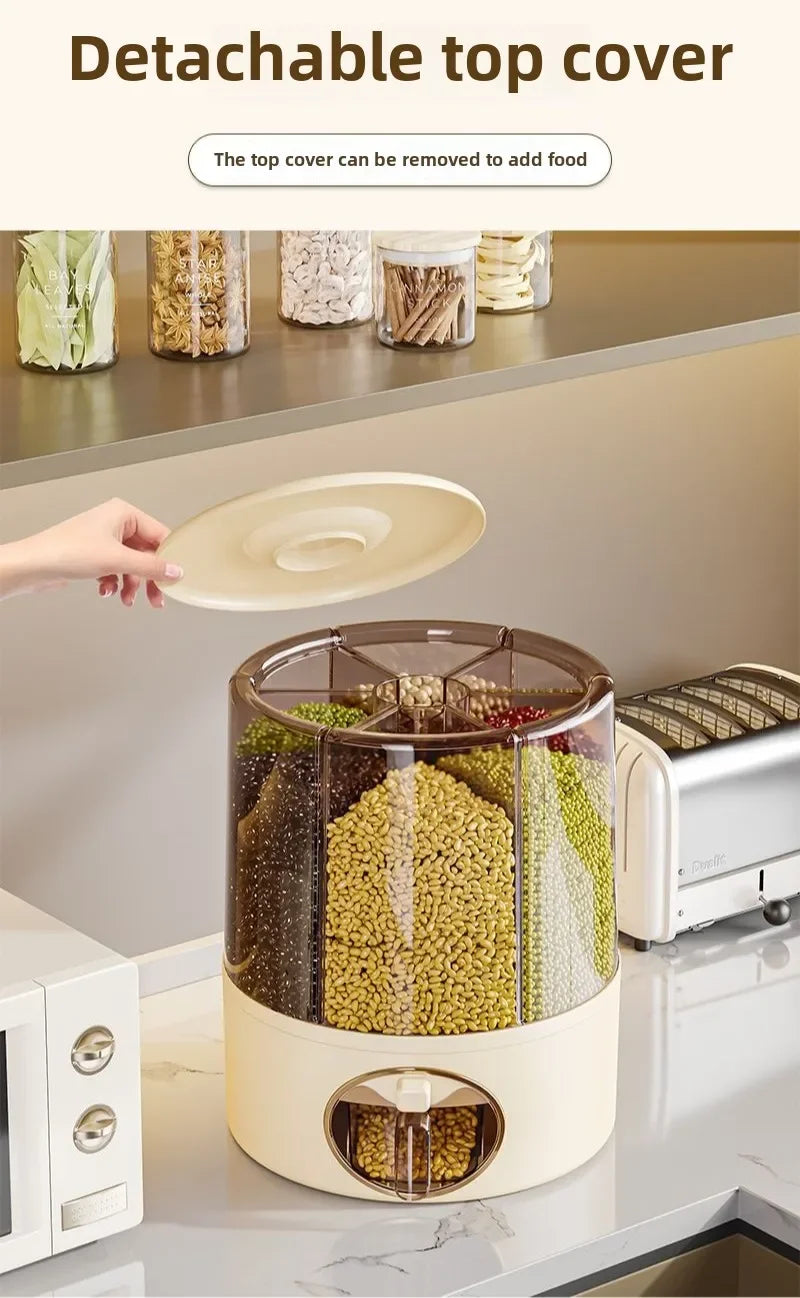 Balde de arroz rotativo para armazenamento de grãos domésticos, à prova de insetos e umidade, tanque de armazenamento de arroz selado doméstico