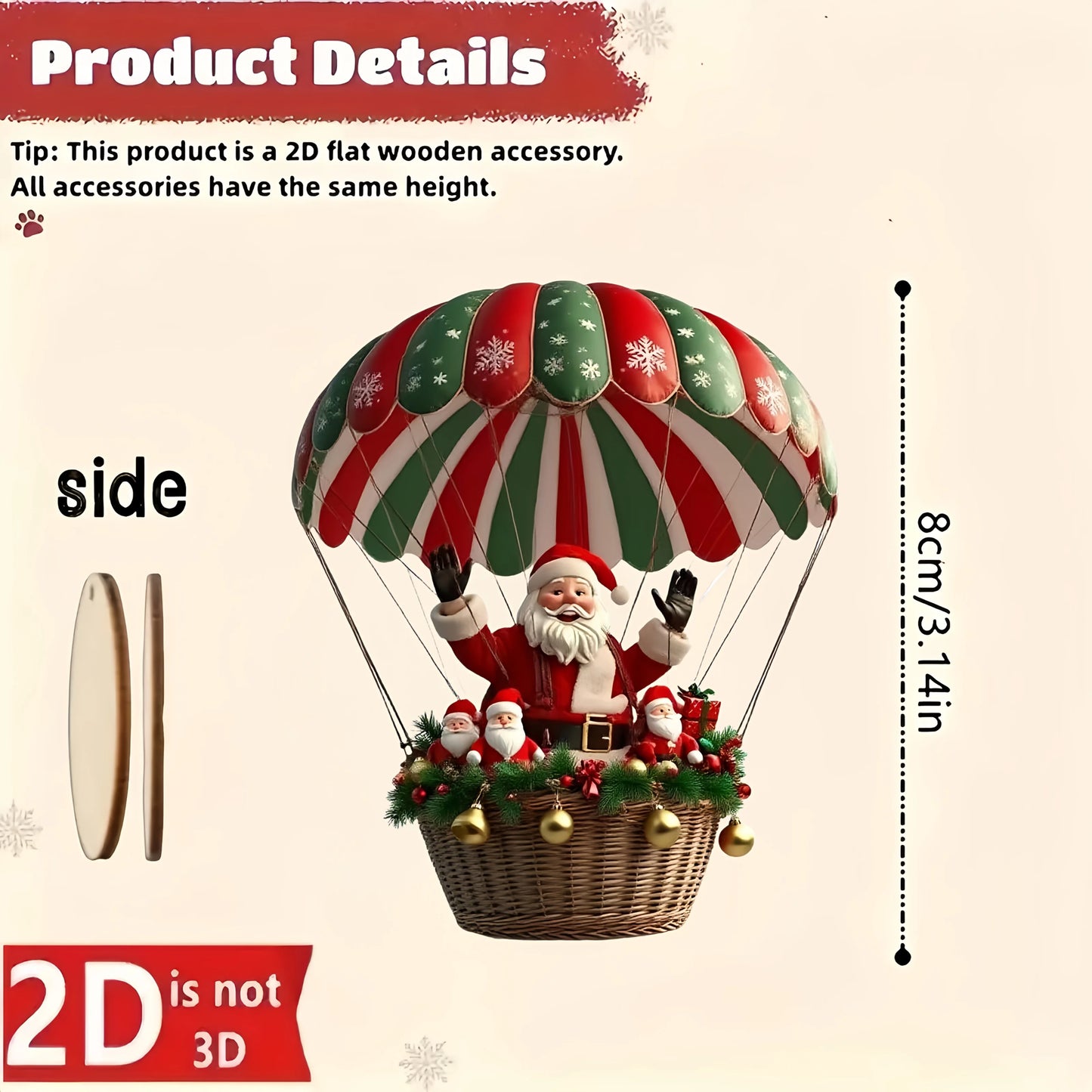 10pçs balão de ar quente de madeira de natal papai noel 2d pingente de madeira plano decoração de árvore de natal decoração de presente de feriado perfeito