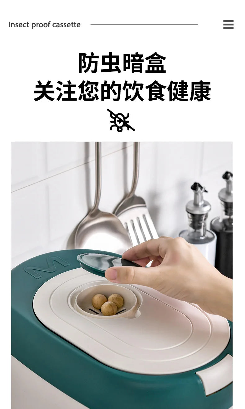 Balde de arroz de pressão doméstico selado à prova de umidade farinha de grãos lã para animais de estimação comida para cães lata de armazenamento de alimentos