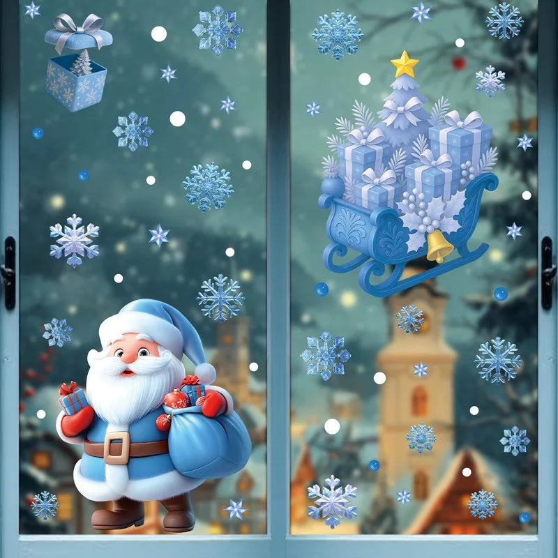 Adesivos de janela de natal inverno boneco de neve papai noel floco de neve elk adesivos estáticos ornamentos de vidro feliz natal decoração