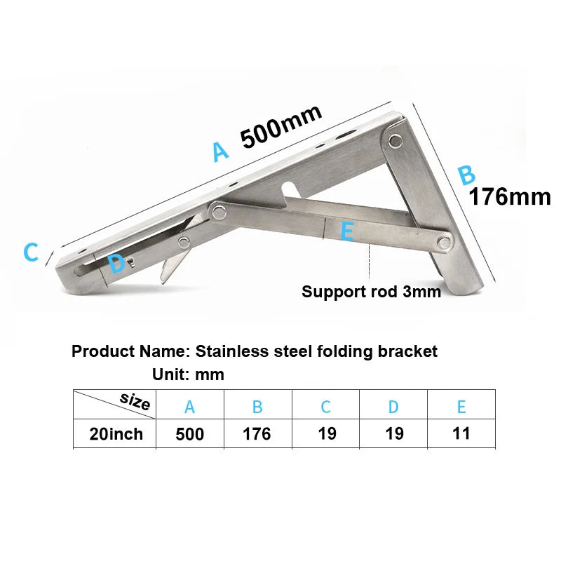 2 pçs suportes 8-20 polegada decorativo suporte de prateleira de parede 304 suporte triangular de aço inoxidável suporte de mesa dobrável