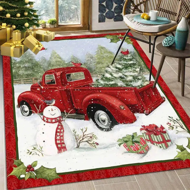 Tapete vermelho do assoalho do Natal para a decoração Home, tapete de porta, cópia do boneco de neve, tapete de cozinha, carro, sala, árvore, 1pc