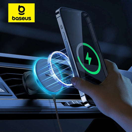 Baseus carregador magnético sem fio suporte do telefone do carro 15w carregamento rápido sem fio carregador de carro titular para iphone 16 15 14 13 montagem do carro