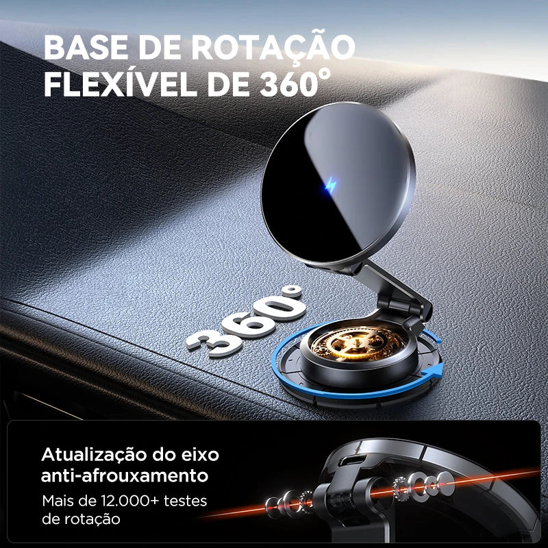 Joyroom Suporte magnético para carro N55 Ímã forte 15W Carregamento sem fio 360 °   Suporte dobrável para telefone com rotação Carregador rápido para carro JR-ZS408