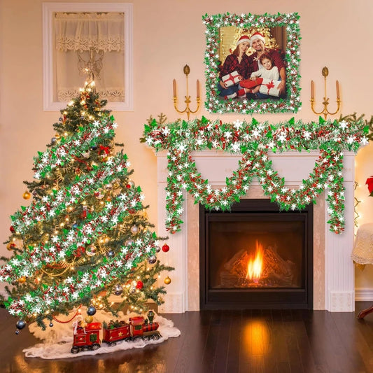 Decorações de árvore de natal guirlanda de enfeites de natal guirlanda metálica brilhante para decoração de casa e sala de estar de natal