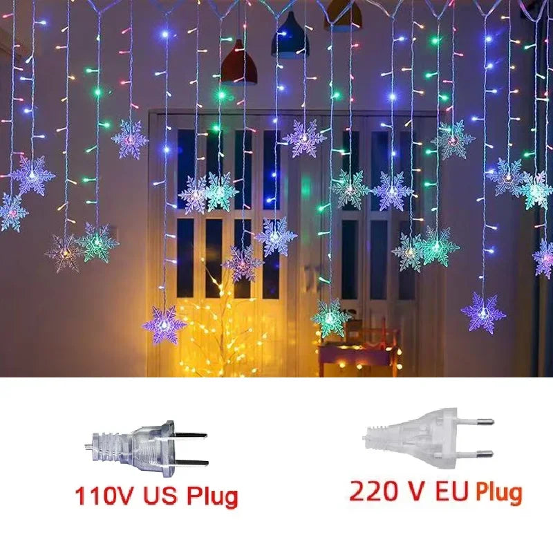 3.5m luzes de natal led luzes da corda de fadas floco de neve cortina guirlanda à prova dwaterproof água para festa de férias decoração de natal 2024