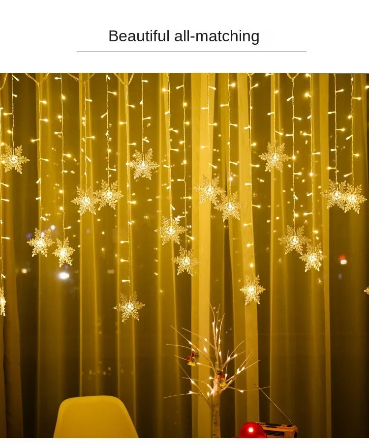 3.5m luzes de natal led luzes da corda de fadas floco de neve cortina guirlanda à prova dwaterproof água para festa de férias decoração de natal 2024