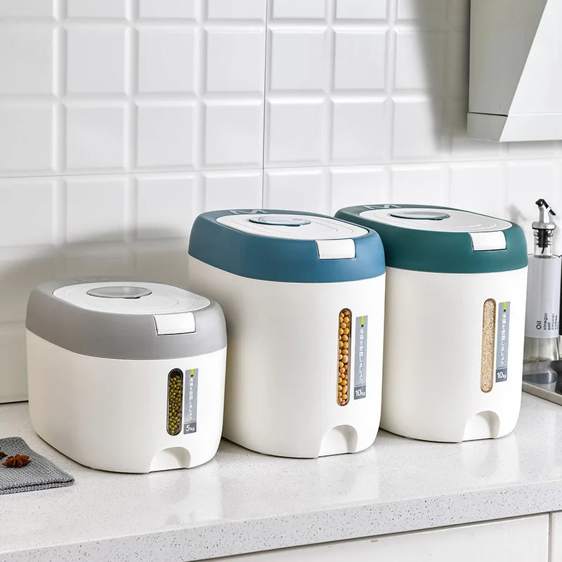 Balde de arroz de pressão doméstico selado à prova de umidade farinha de grãos lã para animais de estimação comida para cães lata de armazenamento de alimentos
