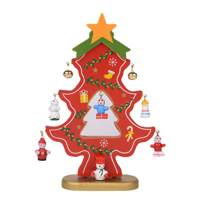 Árvore de Natal artesanal para crianças DIY, madeira estéreo, layout de cena, decorações de Natal, ornamentos quentes