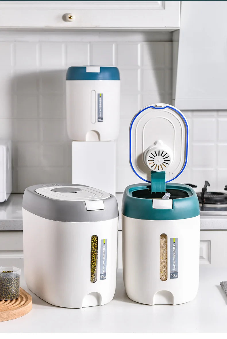 Balde de arroz de pressão doméstico selado à prova de umidade farinha de grãos lã para animais de estimação comida para cães lata de armazenamento de alimentos