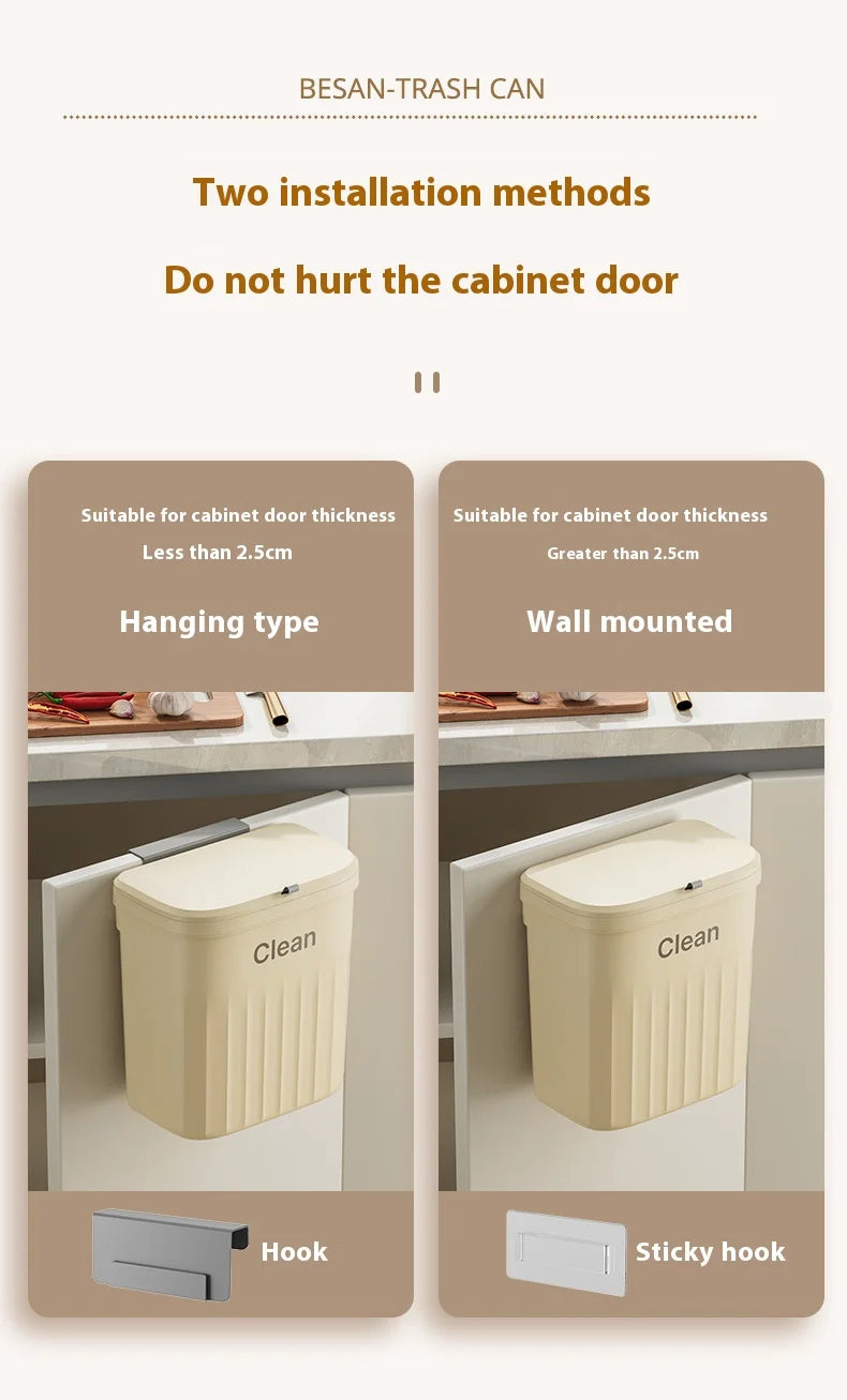 Lixeira de cozinha montada na parede, lixeira suspensa com tampa, lata de lixo para armário sob pia, lixo, composto, 8.5/12l