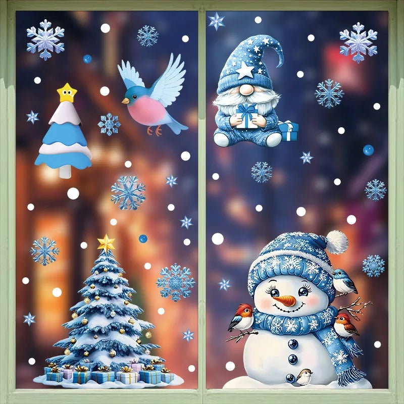 Adesivos de janela de natal inverno boneco de neve papai noel floco de neve elk adesivos estáticos ornamentos de vidro feliz natal decoração