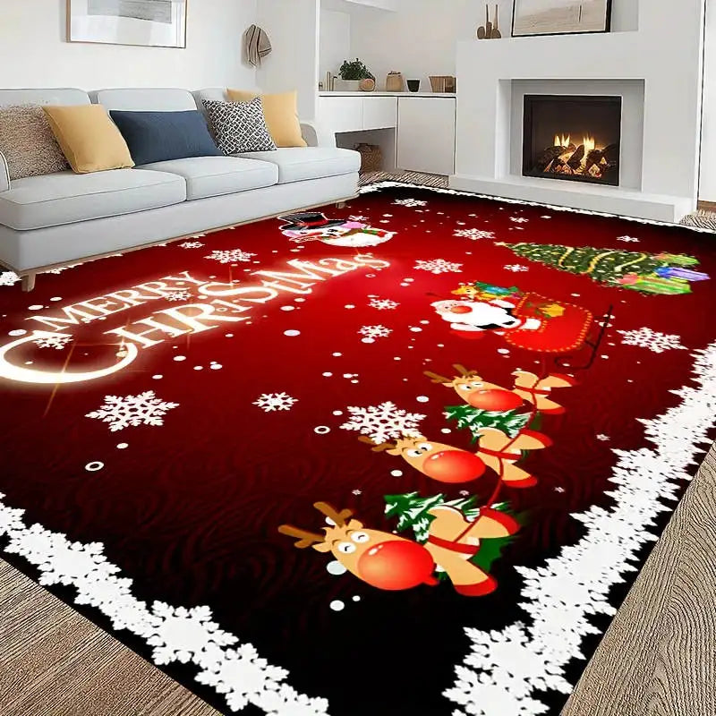 Tapete vermelho do assoalho do Natal para a decoração Home, tapete de porta, cópia do boneco de neve, tapete de cozinha, carro, sala, árvore, 1pc