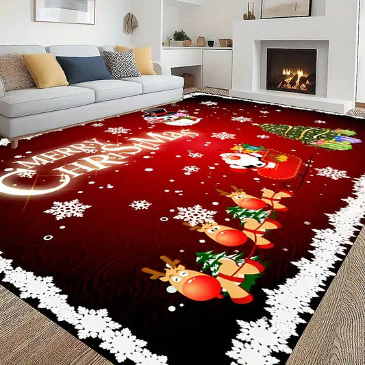 Tapete vermelho do assoalho do Natal para a decoração Home, tapete de porta, cópia do boneco de neve, tapete de cozinha, carro, sala, árvore, 1pc