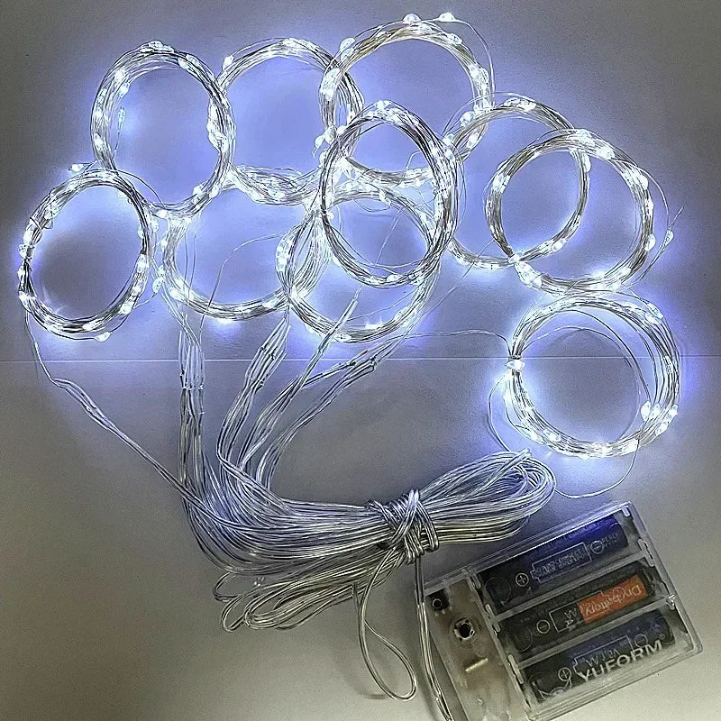 Cortinas de luzes de natal para janelas led fada ano novo iluminação sala corda alimentado por bateria guirlanda cachoeiras decorações