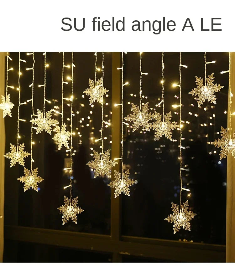 3.5m luzes de natal led luzes da corda de fadas floco de neve cortina guirlanda à prova dwaterproof água para festa de férias decoração de natal 2024
