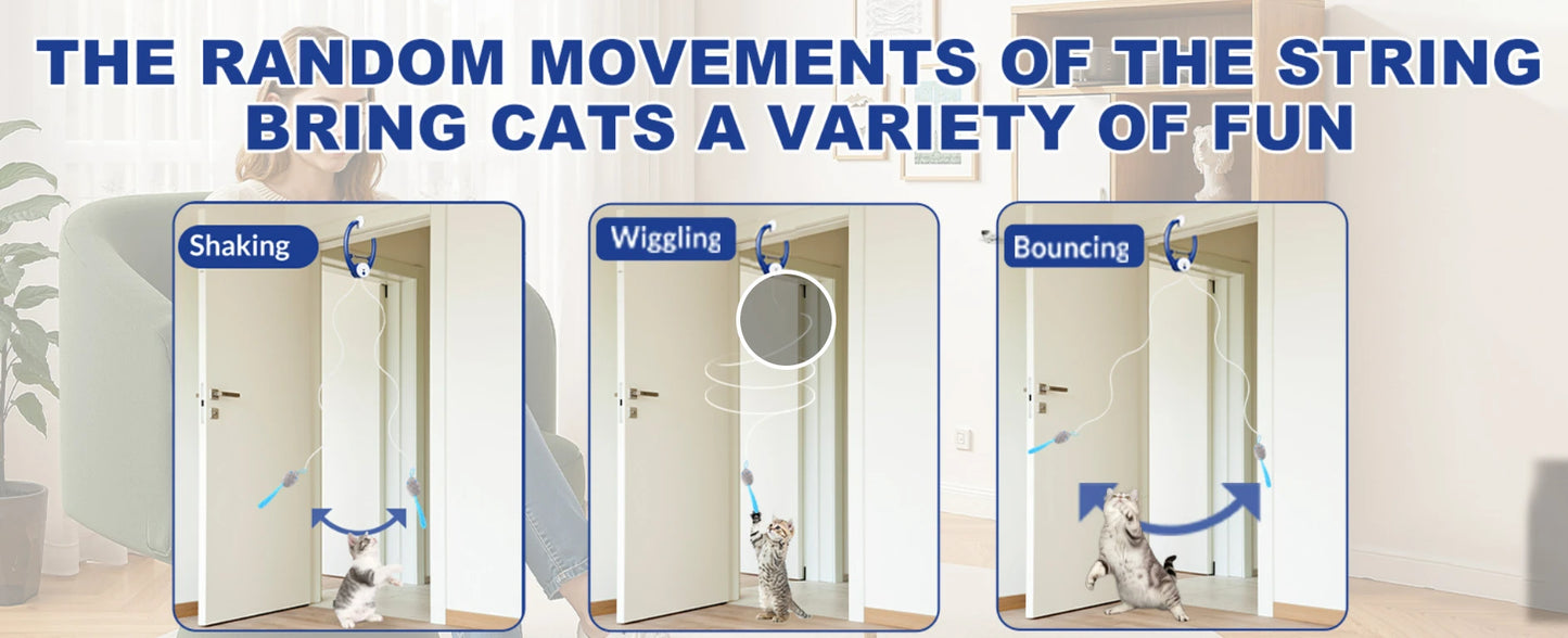 Brinquedos interativos para gatos internos, brinquedo retrátil para pendurar na porta recarregável USB inteligente, com 3 ratos de catnip, para gato entediado