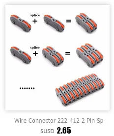 Conector de fio 222-412 blocos terminais de emenda de 2 pinos led iluminação de tira conectores rápidos elétricos mini conector de trilho condutor