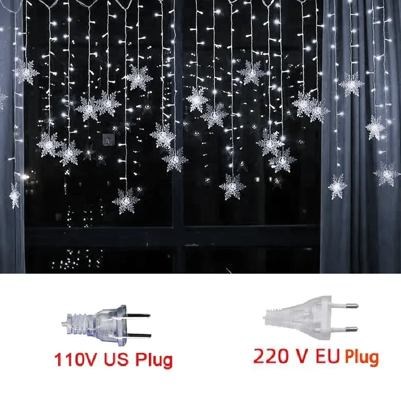 3.5m luzes de natal led luzes da corda de fadas floco de neve cortina guirlanda à prova dwaterproof água para festa de férias decoração de natal 2024