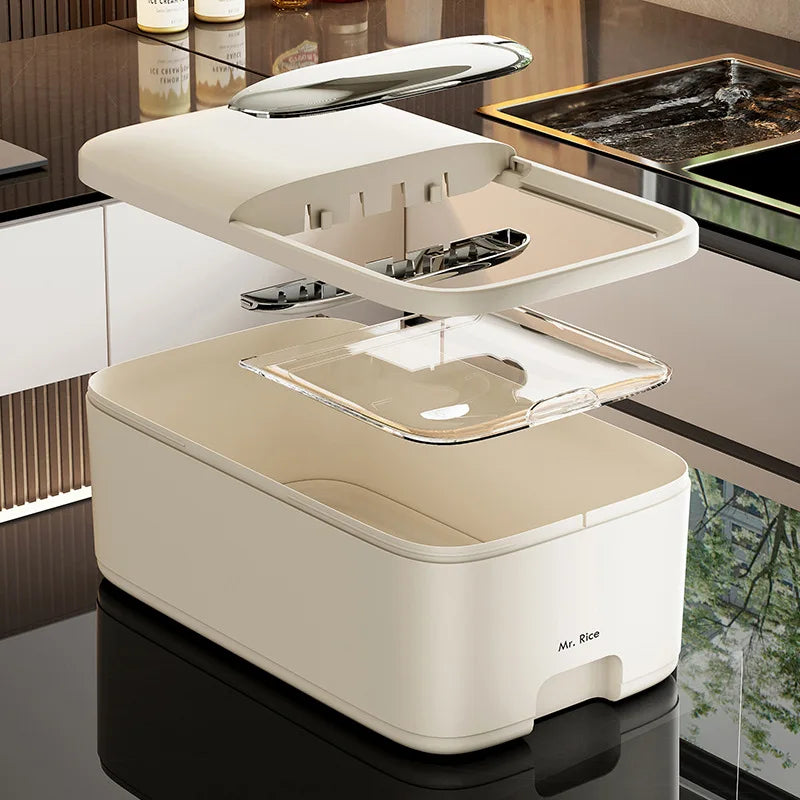 Caixa de arroz à prova de umidade, 5/10kg, frasco selado de grãos, recipiente de cozinha, armazenamento de balde, caixa de comida para cães de estimação com tampa de bala