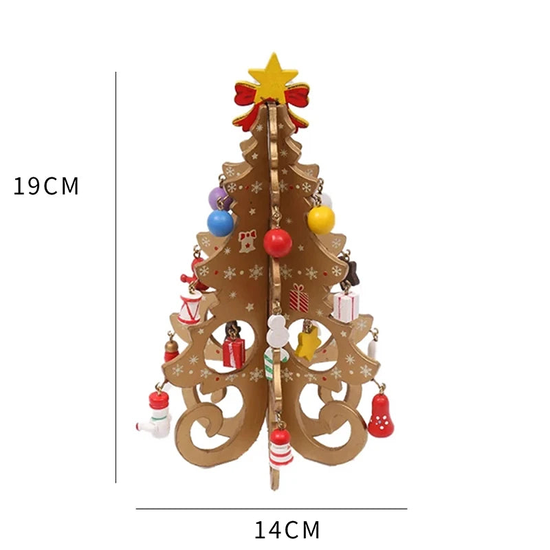 Árvore de Natal artesanal para crianças DIY, madeira estéreo, layout de cena, decorações de Natal, ornamentos quentes