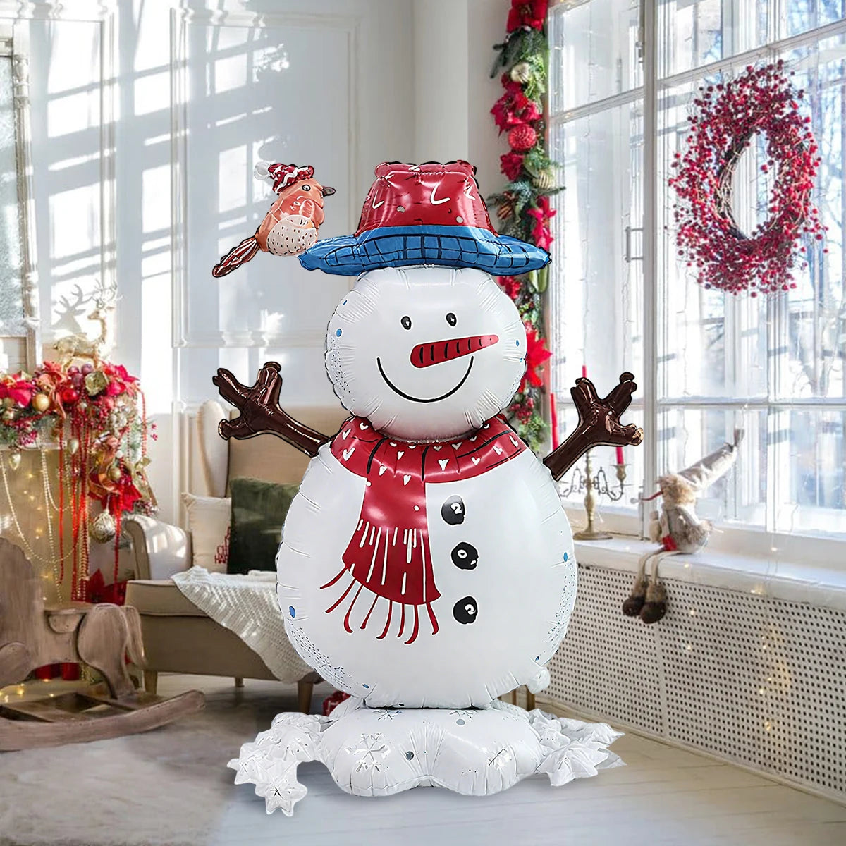 1pc em pé balão de boneco de neve de natal para decorações de festa temática de natal, decorações de balão de férias de boneco de neve de inverno