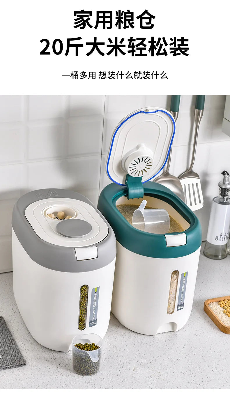 Balde de arroz de pressão doméstico selado à prova de umidade farinha de grãos lã para animais de estimação comida para cães lata de armazenamento de alimentos