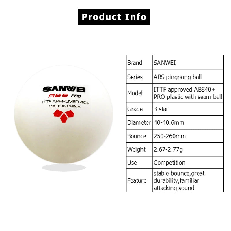 SANWEI ABS PRO 3-Star 40+ Bolas de tênis de mesa 6 unidades/caixa Novo material ITTF aprovado bolas de pingue-pongue costuradas para treinamento de competição