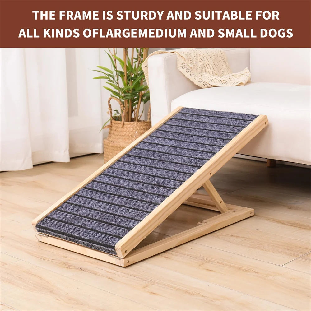 Rampa de madeira ajustável para cães, dobrável, altura de 2/4 níveis, escadas para animais de estimação, superfície antiderrapante para sofá-cama, carro, escalada interna