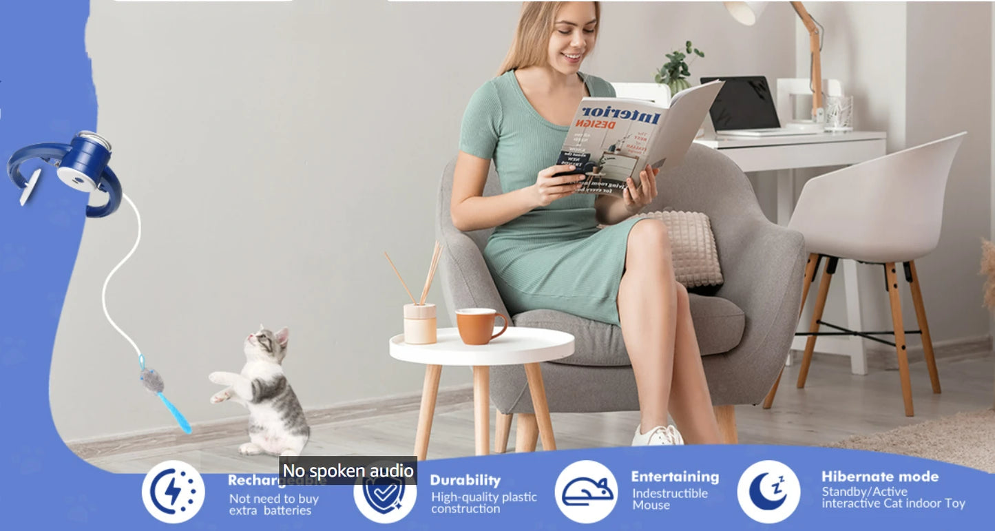 Brinquedos interativos para gatos internos, brinquedo retrátil para pendurar na porta recarregável USB inteligente, com 3 ratos de catnip, para gato entediado