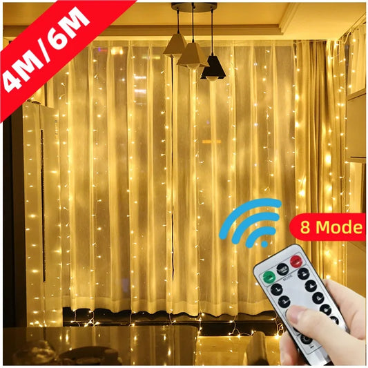 4/6m/8 modo cortina guirlanda na janela usb energia luzes de fadas festão com controle remoto ano novo guirlanda luzes led decoração natal