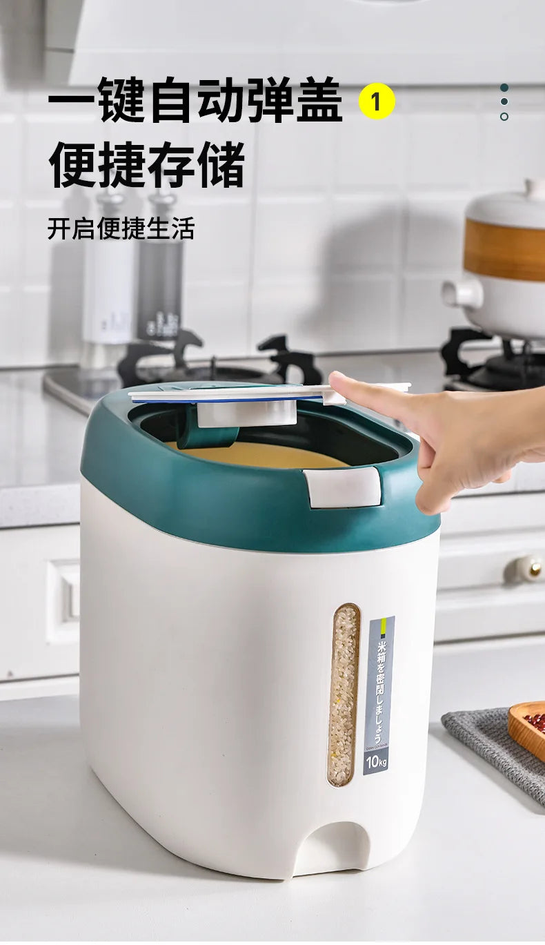 Balde de arroz de pressão doméstico selado à prova de umidade farinha de grãos lã para animais de estimação comida para cães lata de armazenamento de alimentos