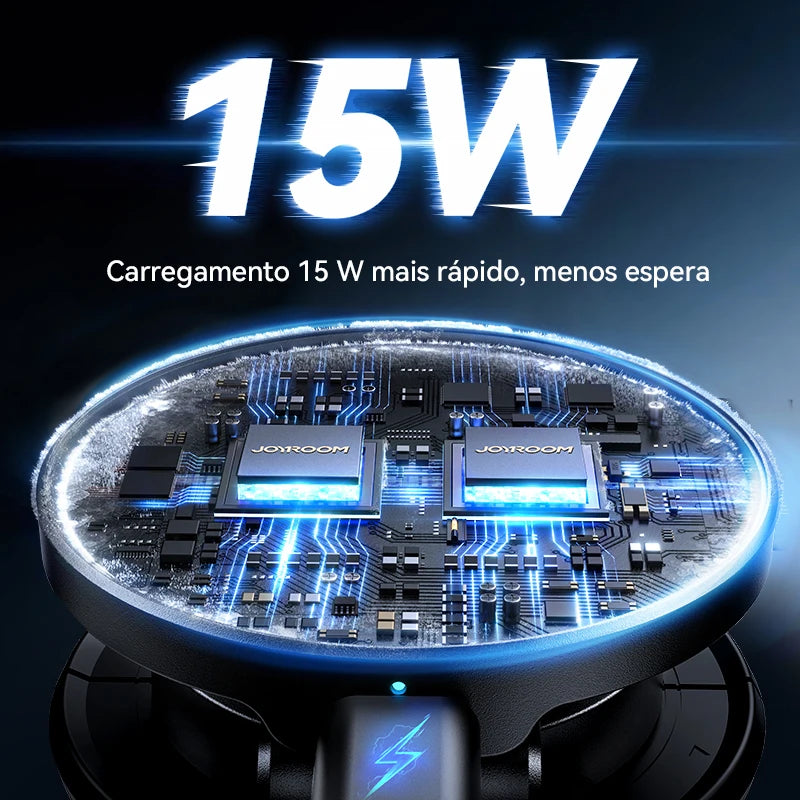 Joyroom Suporte magnético para carro N55 Ímã forte 15W Carregamento sem fio 360 °   Suporte dobrável para telefone com rotação Carregador rápido para carro JR-ZS408