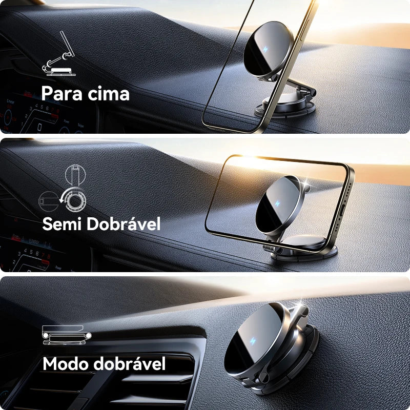 Joyroom Suporte magnético para carro N55 Ímã forte 15W Carregamento sem fio 360 °   Suporte dobrável para telefone com rotação Carregador rápido para carro JR-ZS408
