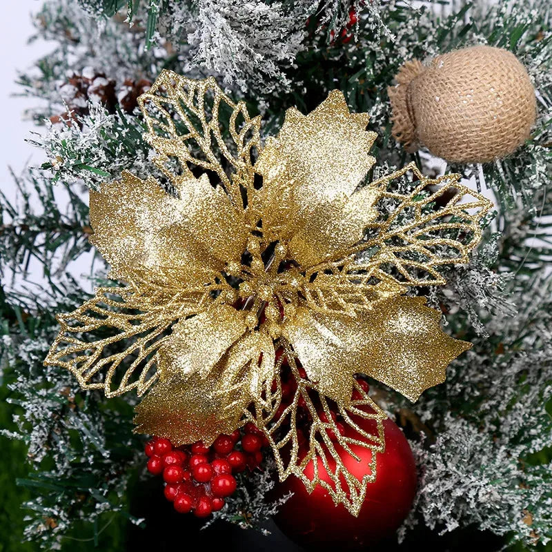 (10 peças) árvore de natal artificial flor glitter decorações enfeites de natal presente de ano novo