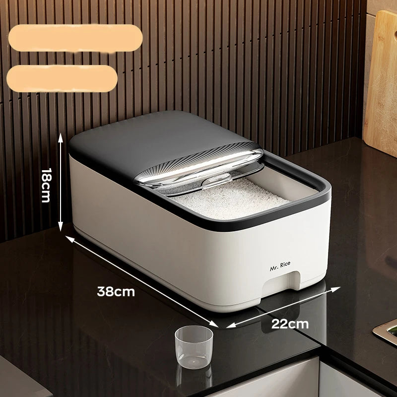 Caixa de arroz à prova de umidade, 5/10kg, frasco selado de grãos, recipiente de cozinha, armazenamento de balde, caixa de comida para cães de estimação com tampa de bala