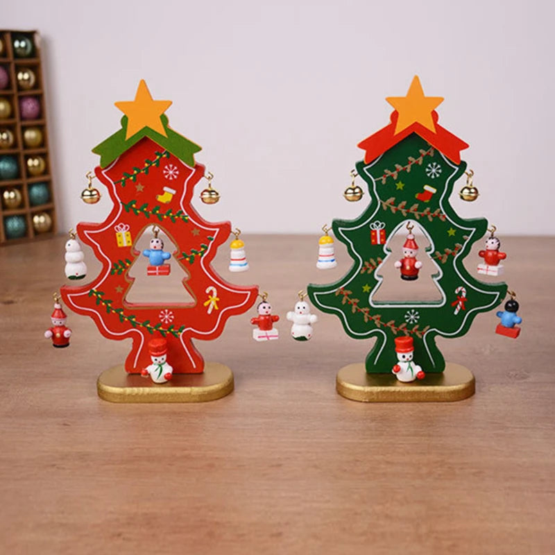 Árvore de Natal artesanal para crianças DIY, madeira estéreo, layout de cena, decorações de Natal, ornamentos quentes