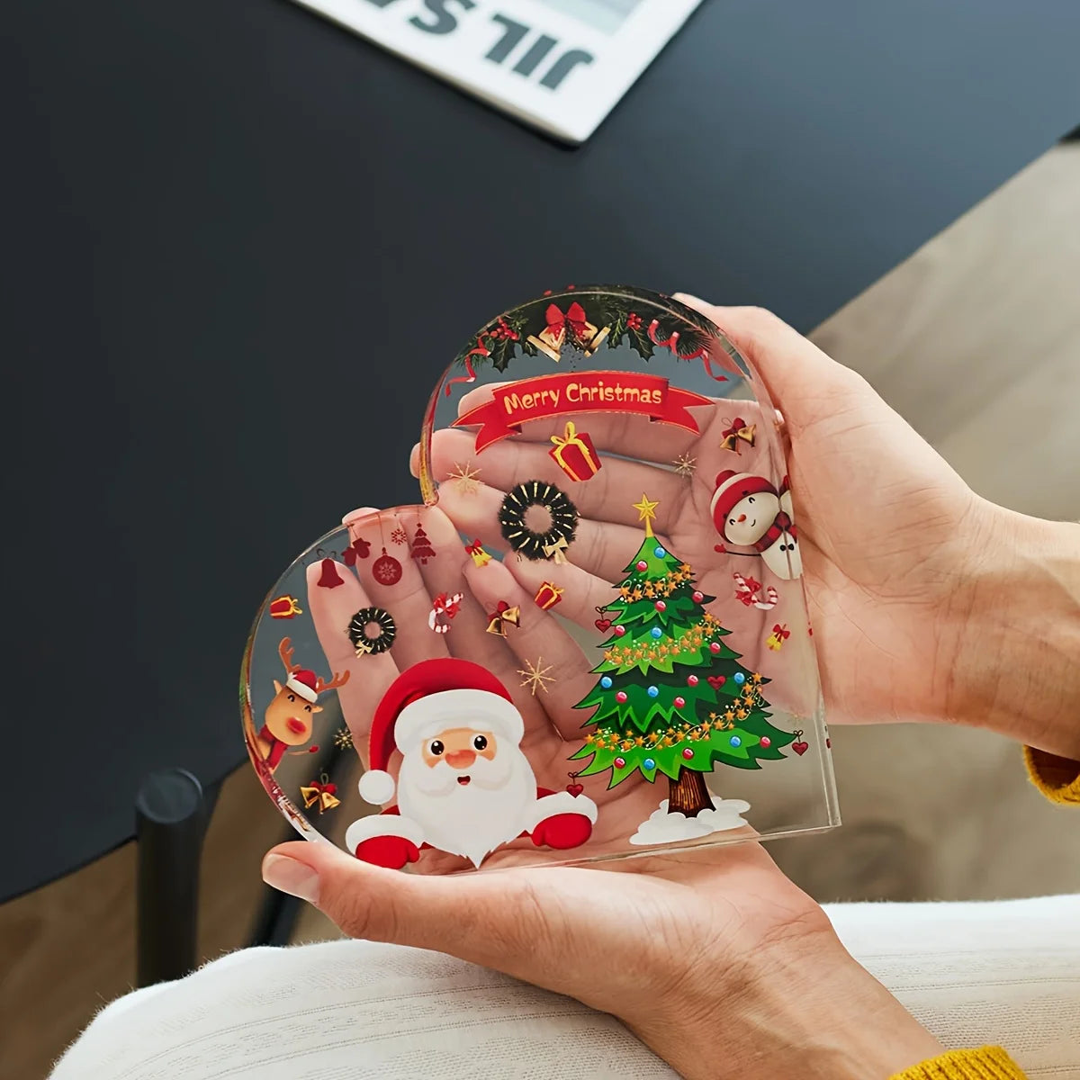 1pc decorações de natal bonito em forma de coração mesa de jantar de natal, escritório, balcão, mesa, prateleira-decorações para casa