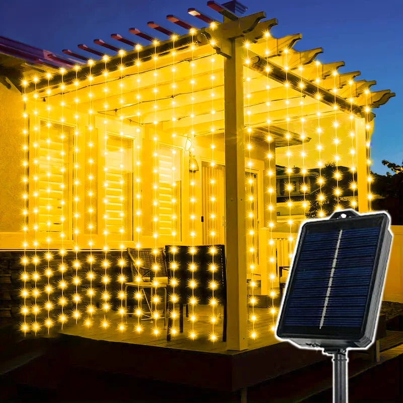 600/300/200/100led luzes de cortina solar ao ar livre luzes de fadas luzes led decorações de casamento de natal luzes da corda decoração do jardim