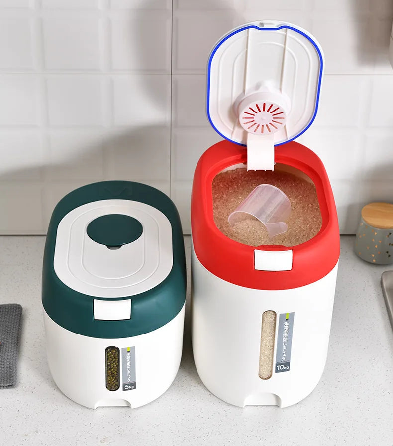 Balde de arroz de pressão doméstico selado à prova de umidade farinha de grãos lã para animais de estimação comida para cães lata de armazenamento de alimentos