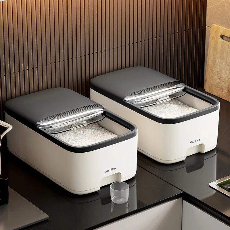 Caixa de arroz à prova de umidade, 5/10kg, frasco selado de grãos, recipiente de cozinha, armazenamento de balde, caixa de comida para cães de estimação com tampa de bala