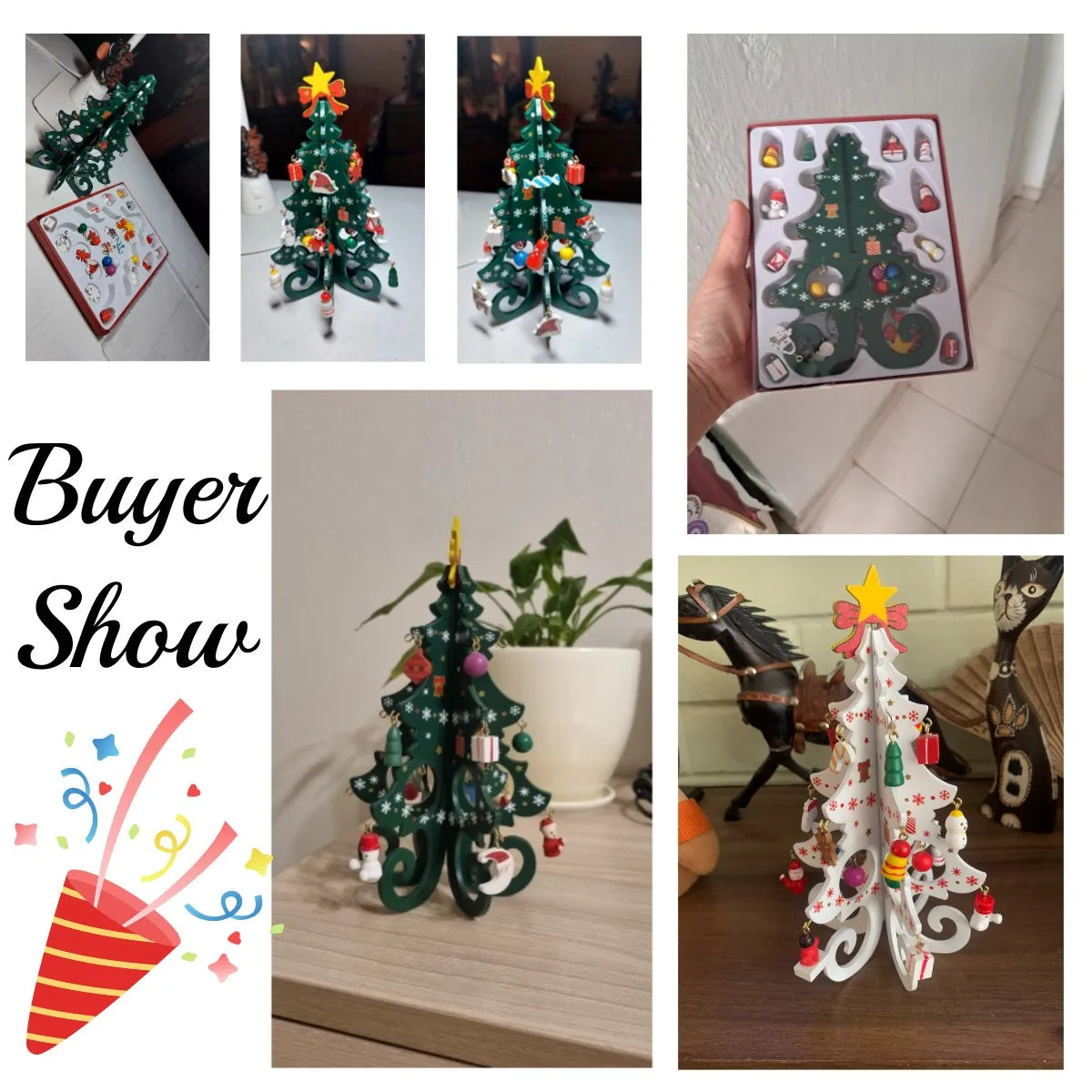 Árvore de Natal artesanal para crianças DIY, madeira estéreo, layout de cena, decorações de Natal, ornamentos quentes