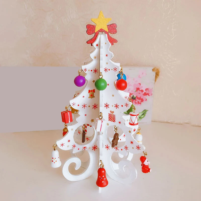Árvore de Natal artesanal para crianças DIY, madeira estéreo, layout de cena, decorações de Natal, ornamentos quentes