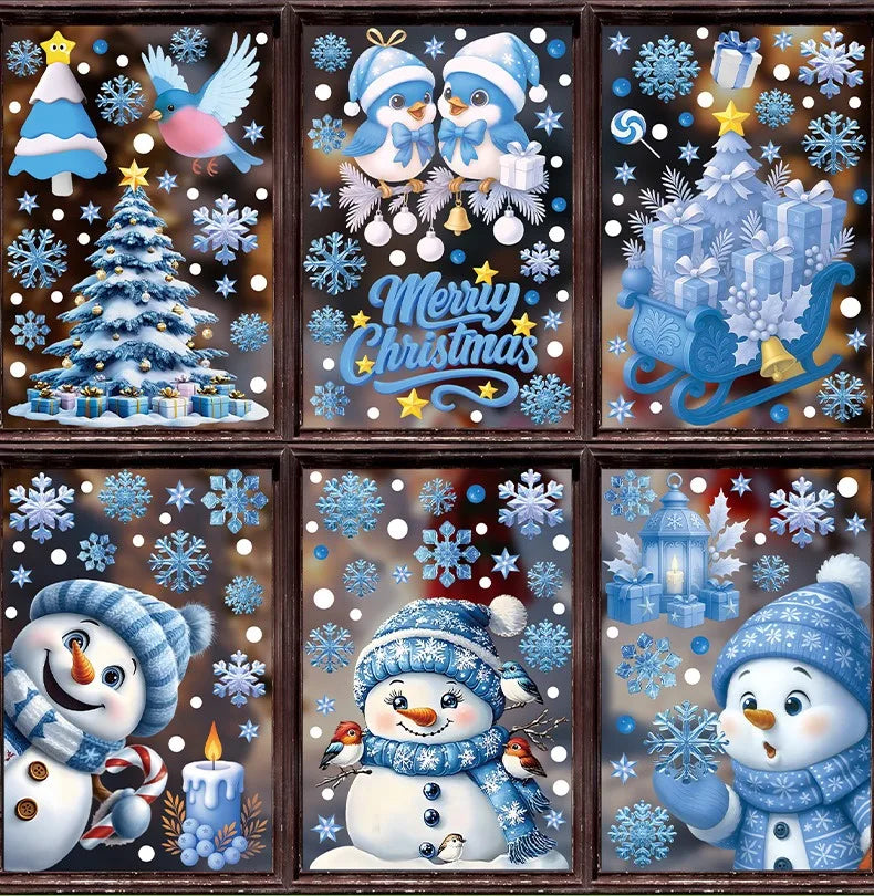 Adesivos de janela de natal inverno boneco de neve papai noel floco de neve elk adesivos estáticos ornamentos de vidro feliz natal decoração