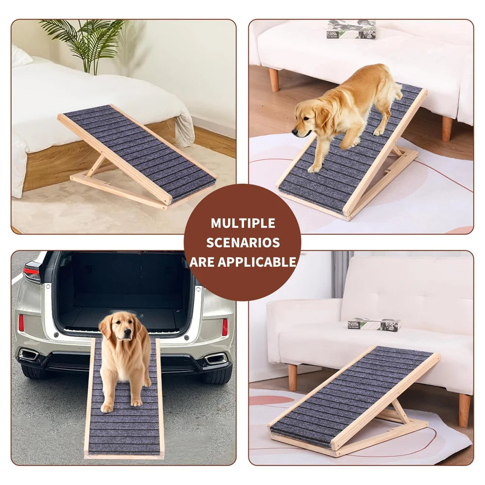 Rampa de madeira ajustável para cães, dobrável, altura de 2/4 níveis, escadas para animais de estimação, superfície antiderrapante para sofá-cama, carro, escalada interna